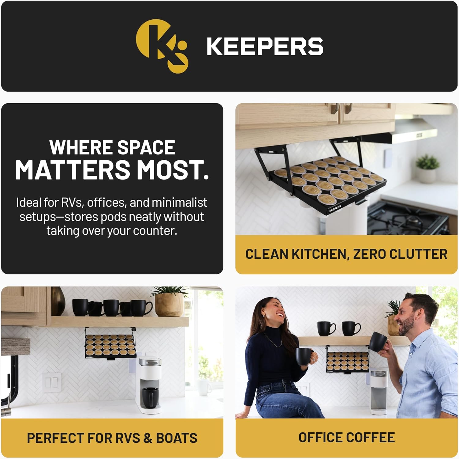 KEEPERS Under Cabinet K Cup Holder with Swing-Down Access – Space-Saving Coffee Pod Holder and K Cup Organizer for 24 Pods – Steel Coffee Pod Organizer with Easy DIY Installation