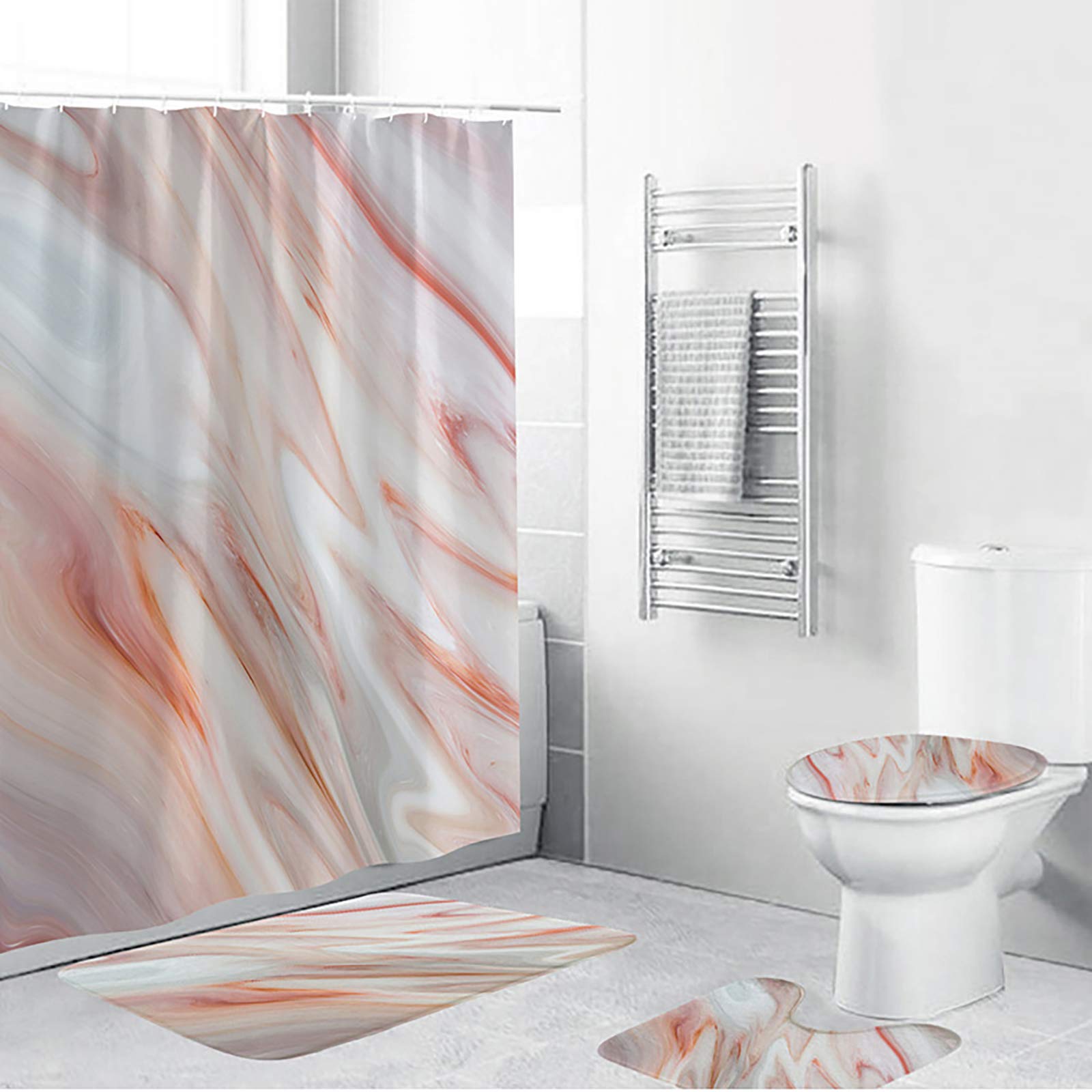 Rideau de douche marbre naturel et tapis assortis pour une ambiance spa à la maison