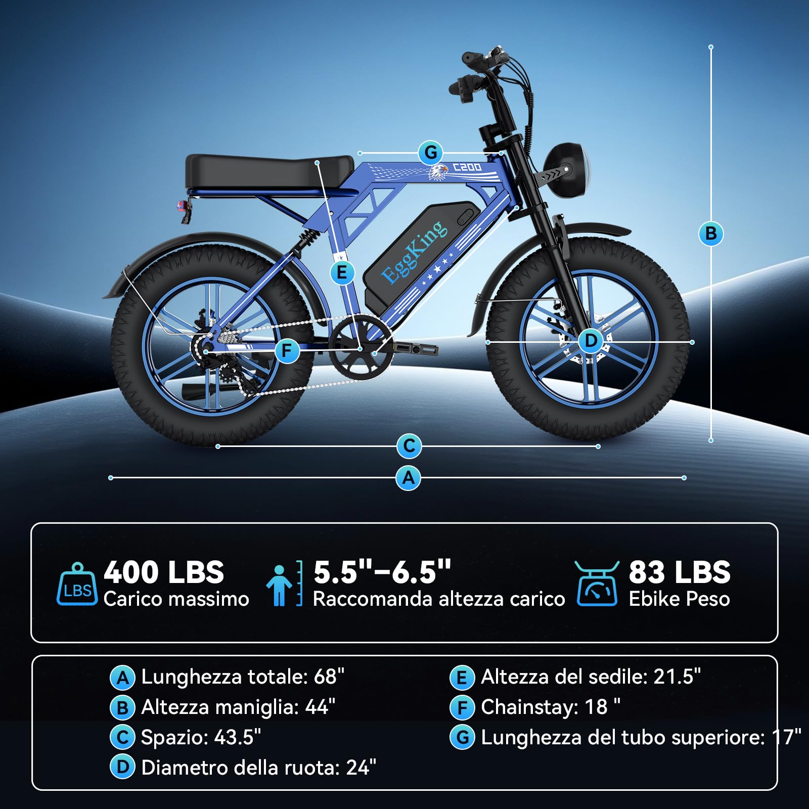 EGGKING Bicicletta Elettrica 20" x 4" Fat Tire, Autonomia 60-80 Km, Doppia Sospensione e 7 Velocità, E-Bike per Adulti, Batteria Rimovibile 48V 17.5 Ah, Display e Controllo APP