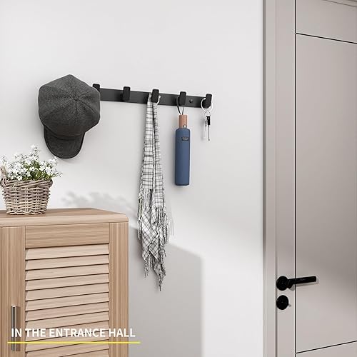 Miniatura 4 de Perchero de Pared para Abrigos con Soporte de Pared - Perchero Negro con 6 Ganchos, Ganchos de Pared para Colgar Sombrero, Llave, Bolso, Toalla,