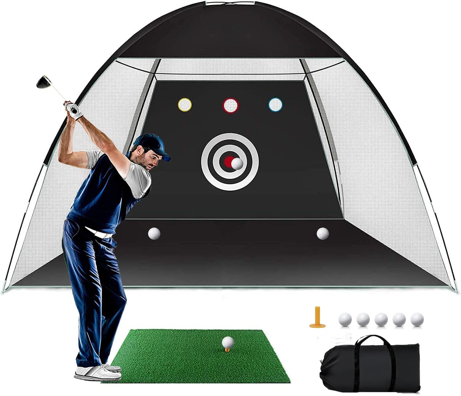 P PIPITA Golf Practice Net,3Mx2M Golf Practice Net All in 1 Home Golf Hitting Aid Nets for Backyard -1 Golf Mat -5 Golf Balls - 1 Golf Tees-1 Carry Bag-Men Kids Indoor Outdoor Sports Game