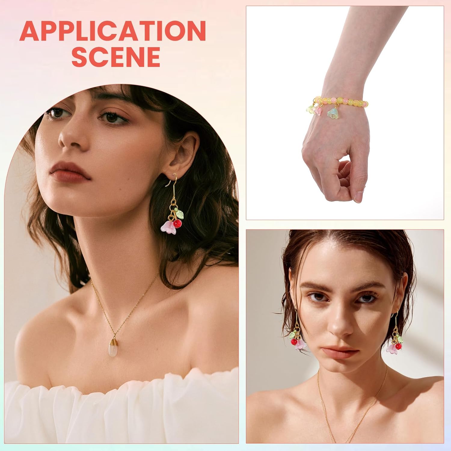 150PCS Glass Flower Beads, Mixed Color Glass Bellflower Beads, Trumpet Flower Bead, Gradient Clear Cute Bead for Bracelet, Necklace, Earring, Jewelry Making and DIY Craft - Image 4