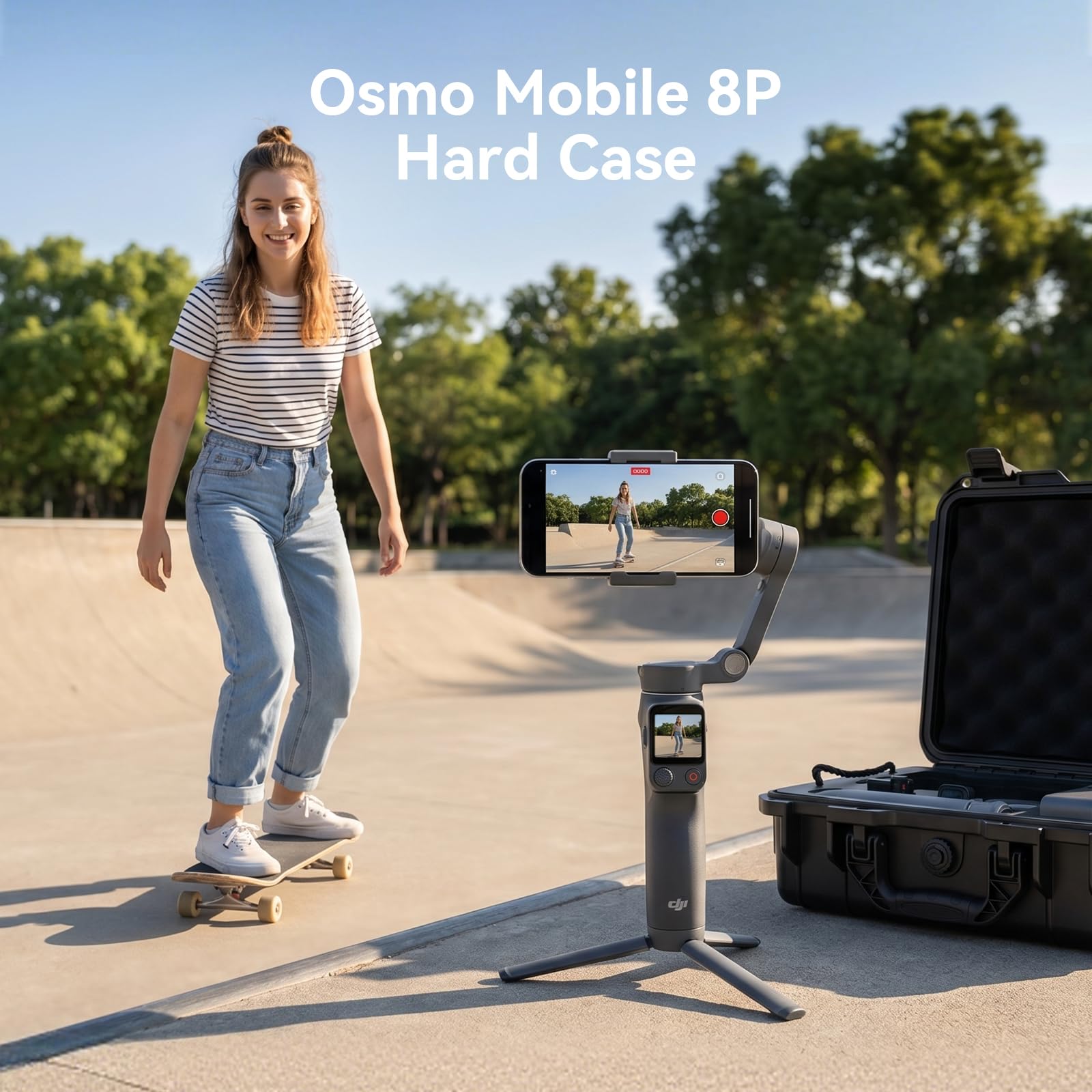 FPVtosky Doppeldecker Hartschalenkoffer für DJI Osmo Mobile 8P Kreativ Combo, Große Kapazität, Eva-Schaum, Wasserdicht, Stoßfest, Koffer Geeignet für Osmo Stabilisator & Zubehör, Geräte-Organizer-Box