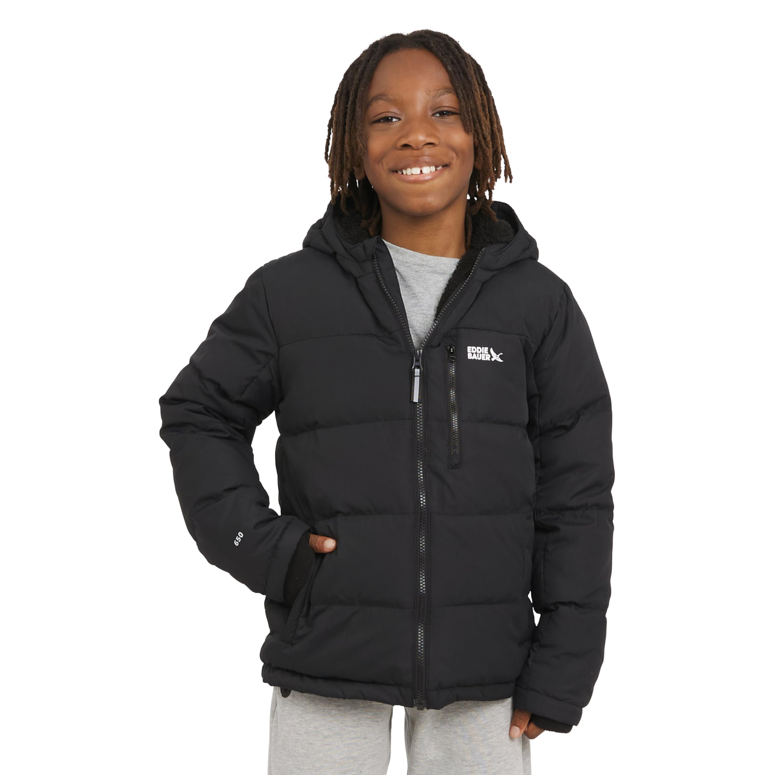 Eddie Bauer Jungen Classic Heavyweight Faux Fur Lined Hooded Insulated Down Jacket Jacke (1er Pack)