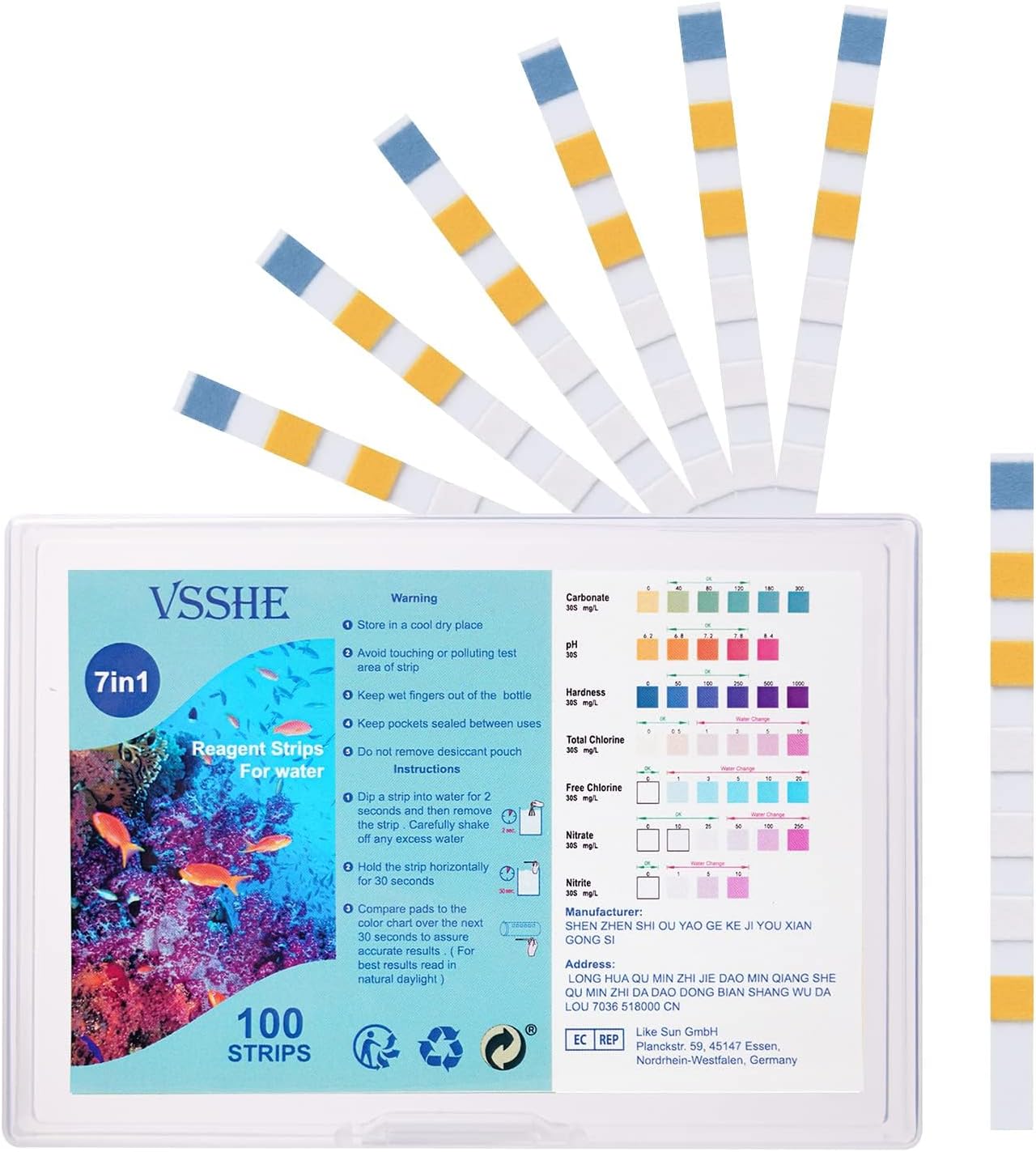 7 In 1 Aquarium Test Strips, 125 Strips Fish Tank Test Kit, Freshwater