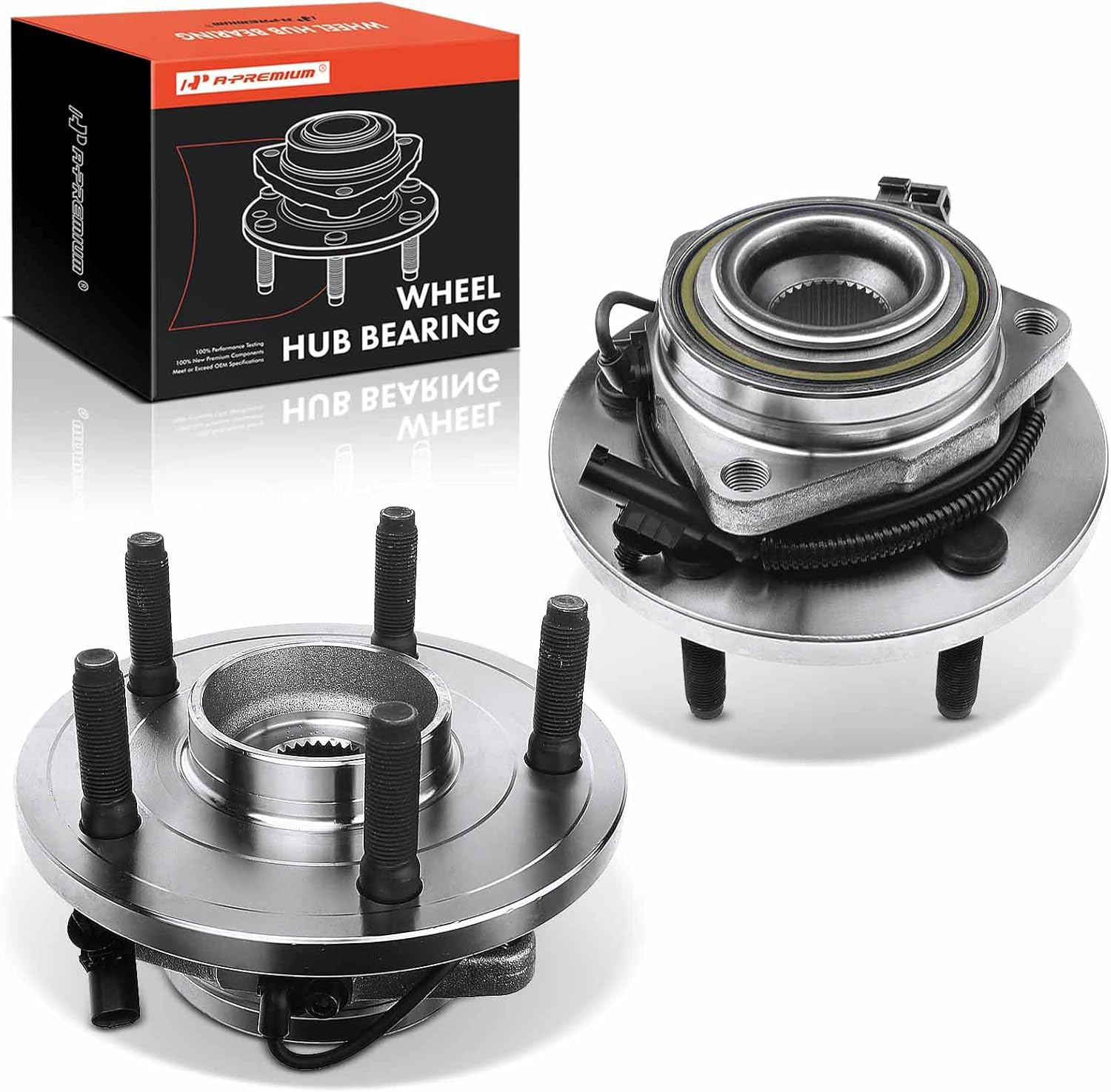 A-Premium 2 x Front Wheel Bearing and Hub Assembly with ABS & 5-Lug Compatible with Dodge Dakota 2005-2010, Ram Dakota 2011, Mitsubishi Raider 2006-2008, 4-Wheel ABS Only
