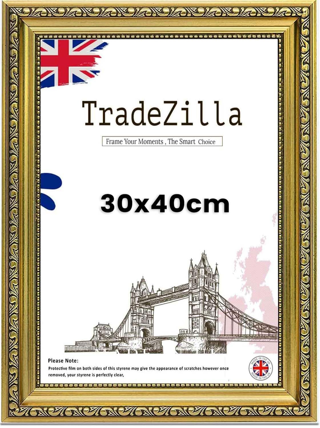 TradeZilla Antique Style Ornate Shabby 40x30cm Poster/Picture Frame Size| Gold Colour MDF Solid wood & HD Perspex | Landscape & Portrait Display |Gift Wall Art Gallery Home Décor (Gold)