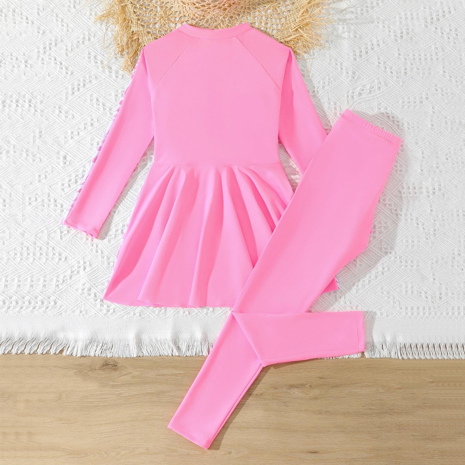 Maillot de bain 2 pièces pour fille avec protection solaire UPF 50+ - Avec motif floral et fermeture éclair à l'avant