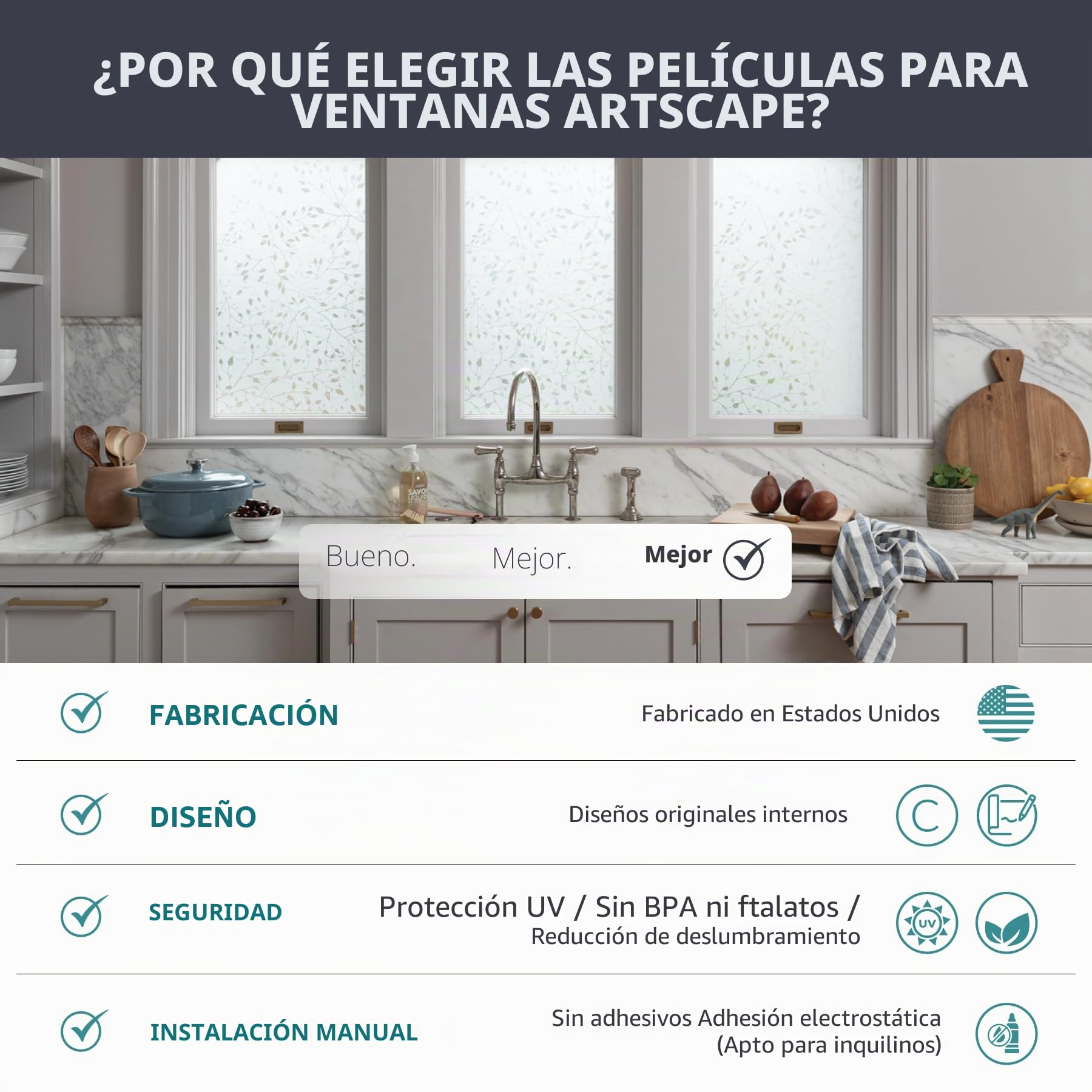 Artscape Magnolia | Película de privacidad para Ventana con patrón de vidrieras | no Adhesiva y protección UV | Fácil de aplicar y Quitar | 61 x 91 cm