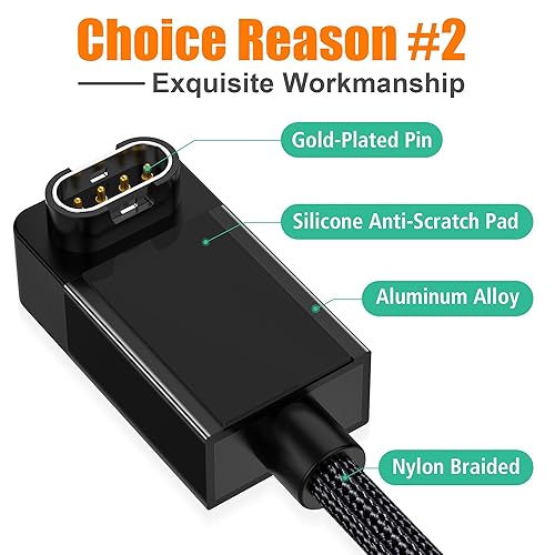 Miniatura 10 de AGVEE Paquete de 2 cables de carga trenzados en ángulo de 90 grados de 3.3 pies para Garmin Watch Fenix 5 6 7, Vivoactive, Instinct, Venu, Tactix,