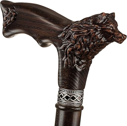Bastón tallado fresco para hombres y mujeres - Wolf Fenrir - Elegante bastón de madera para hombre - Bastón único