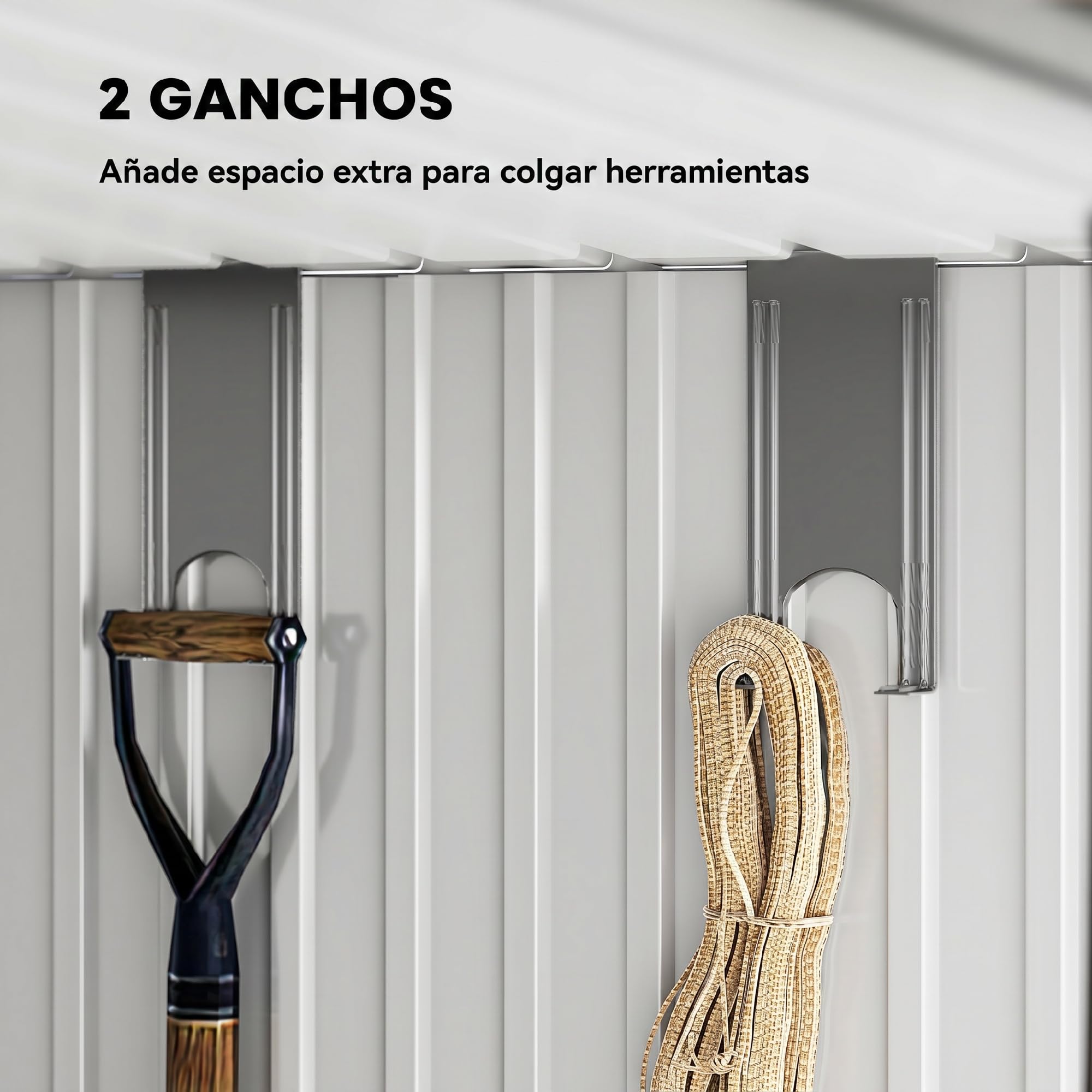Outsunny Caseta de Jardín Exterior 2 m² 195x122x181,5 cm Gris Claro | 2 m², Cobertizo de Jardín Exterior Metálica, con Base SIN SUELO, 2 Puertas Correderas, Ventanas, Ganchos para Herramientas