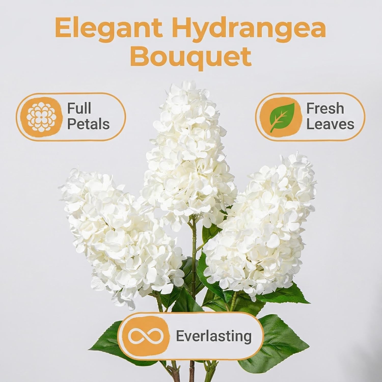 3PCS Fake Flowers Hydrangea Artificial Flowers 28" Long Stem White Faux Flowers for Vase, Real Touch Silk Flowers Décor for Floral Arrangement Home Farmhouse Office Hotel Decoration