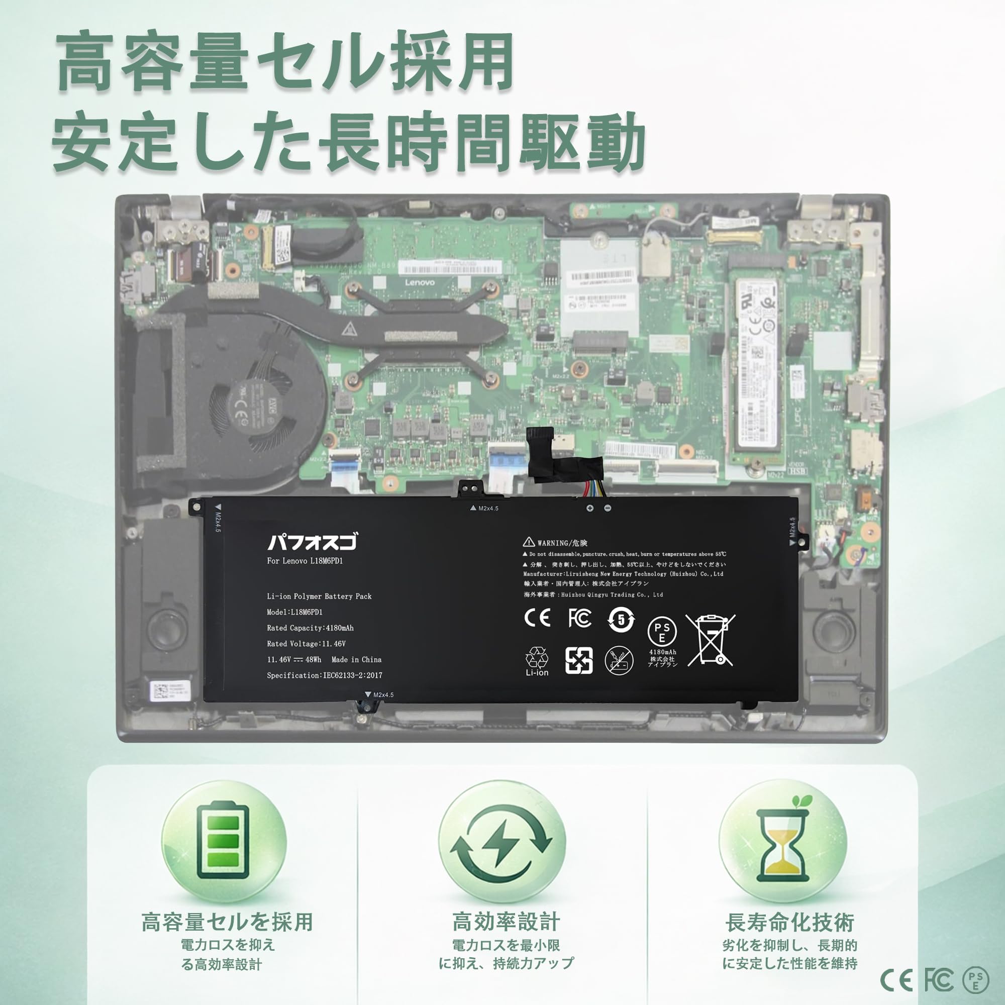 Amazon.co.jp: パフォスゴ for Lenovo L18M6PD1 バッテリー 交換 