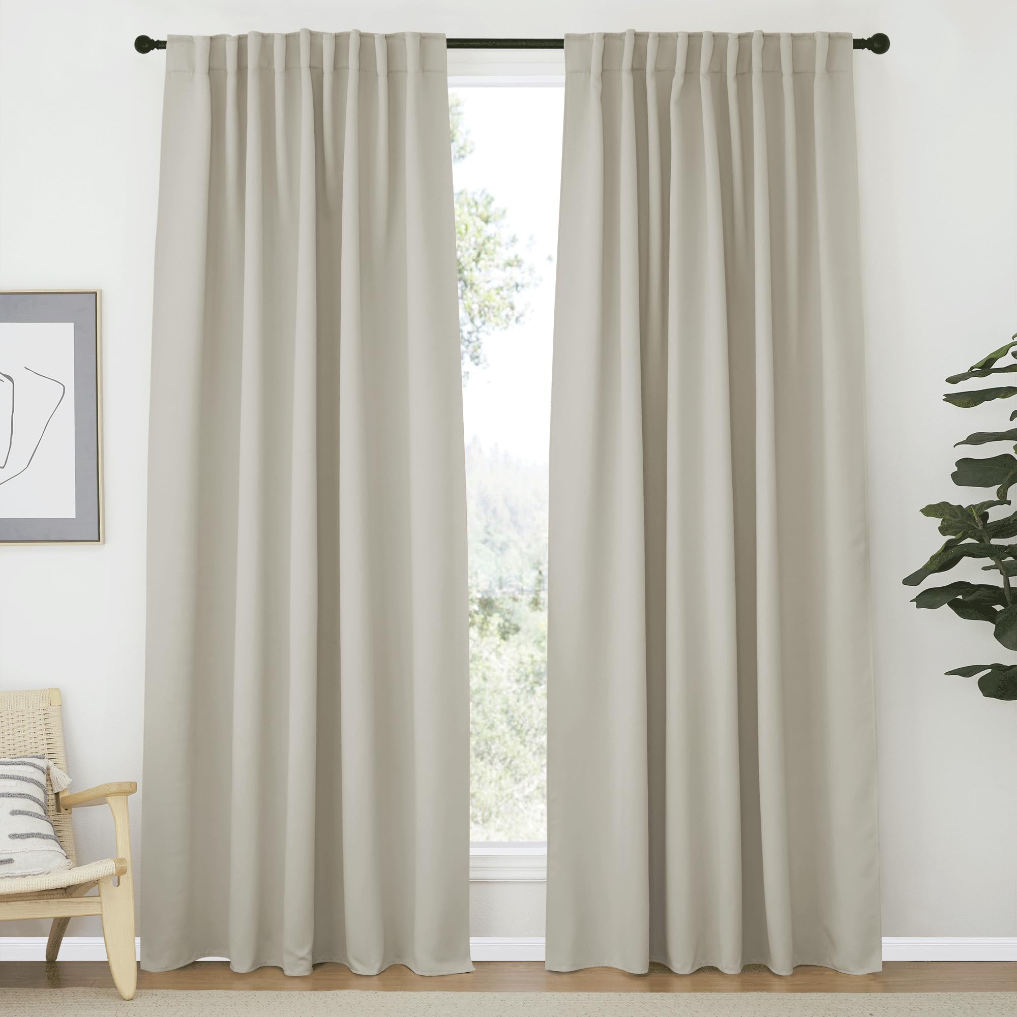NICETOWN Blackout Curtains 84 inches Long for Living Room, Rod Pocket &amp; Back Tab Window Curtains, Eatra Long Drape Panels for Office (Natural, 70" W x 84" L per Panel, 2 PCs)