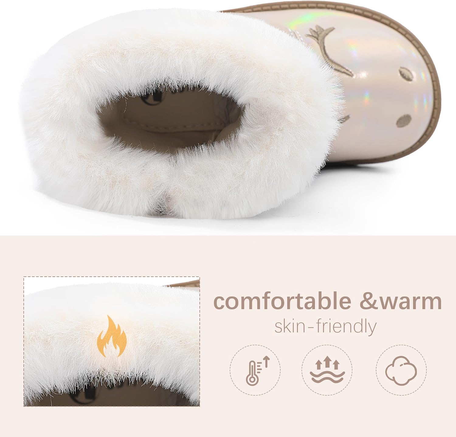 Girls Winter Boots Unicorn Snow Boots for Toddler Girls Side Zipper - Image 3