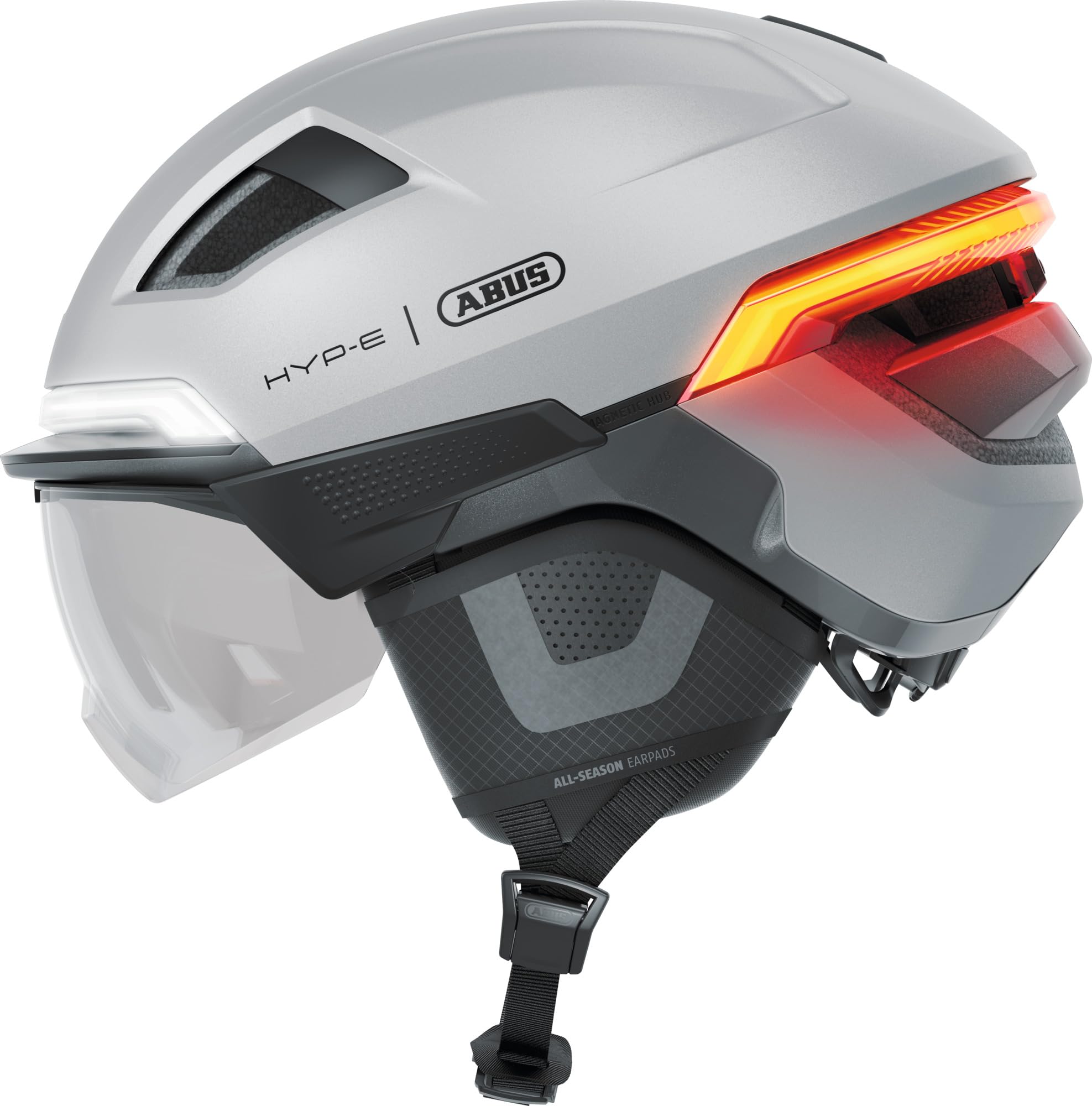Casque de vélo ABUS HYP-E B.Lace avec feu avant, arrière, clignotant et stop sans fil, visière et cache-oreilles pour vélo électrique et S-Pedelec
