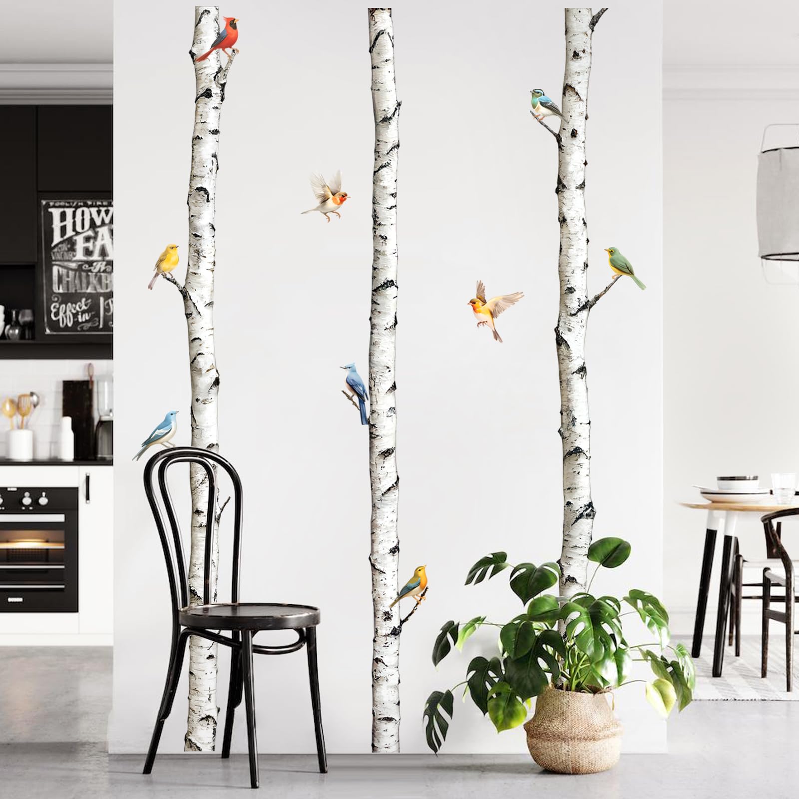 Supzone Wandtattoo Hohe Birkenbäume 240cm, Wandaufkleber 3 weiße Espenbäume Vögel Selbstklebende Wandsticker Birkenstamm für Wohnzimmer Schlafzimmer Sofa TV Hintergrund Wanddeko