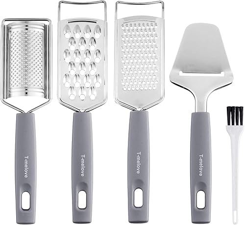 T-melove Juego de 5 ralladores de queso de acero inoxidable con asa, rallador multiusos de alimentos de cocina para verduras, frutas, jengibre,