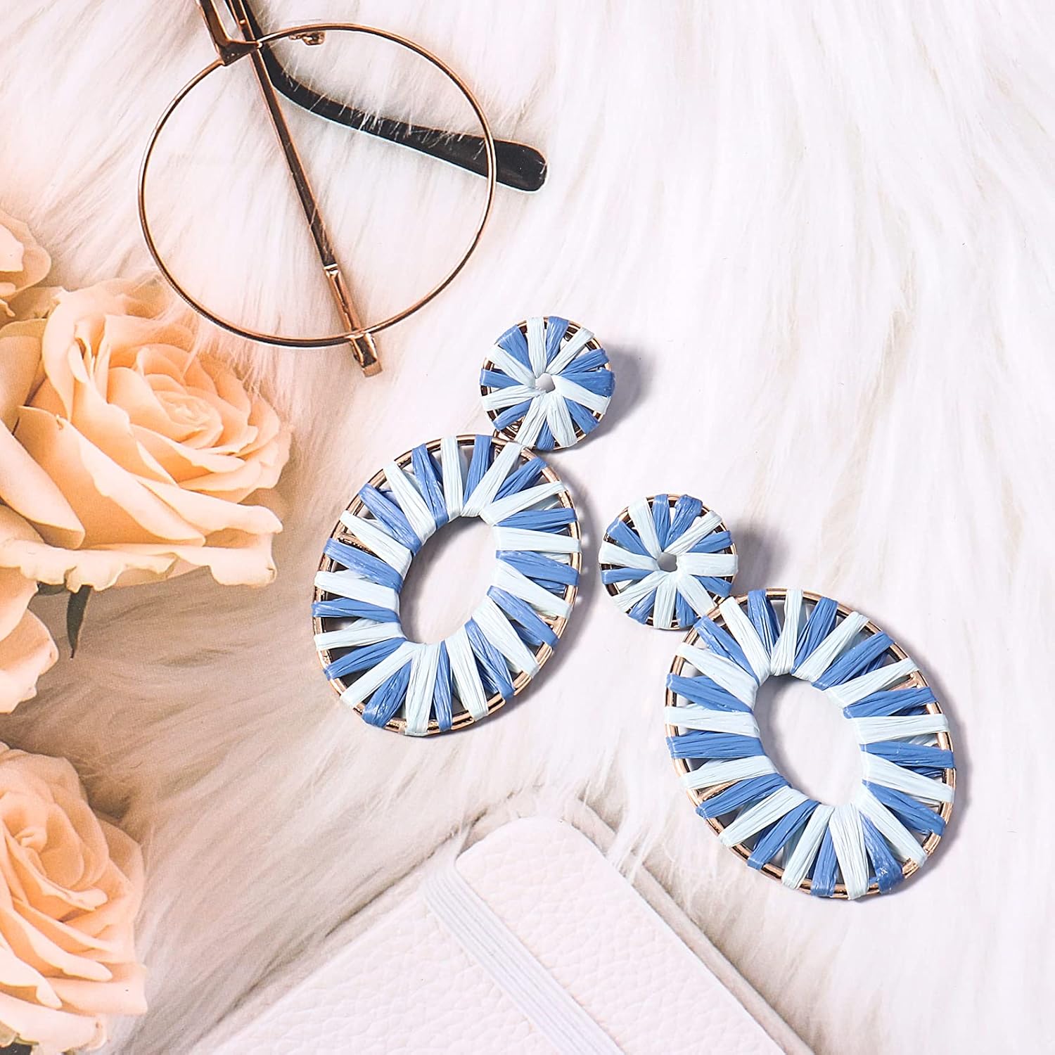 Statement Raffia Earrings Boho Drop Dangle Earrings for Women Handmade Fashion Earring Bohemian Gift Jewelry for Girls - Image 3