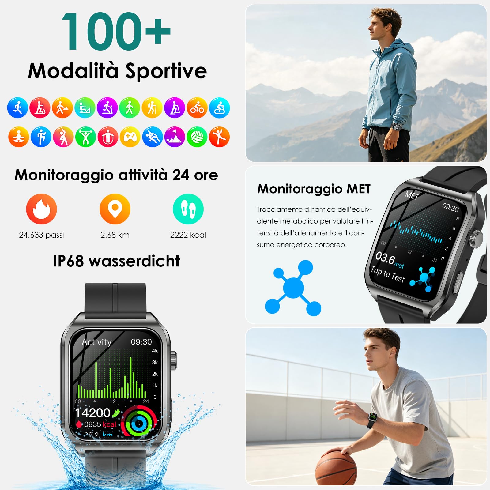 2026 Smartwatch Uomo con ECG+PPG/Pressione Sanguigna/Acido Urico/Sonno/BMI