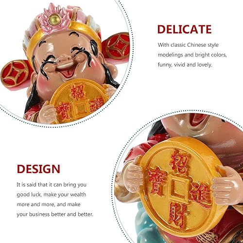 Vista 26 de BESPORTBLE CAI Shen - Estatua de Feng Shui, dios de la riqueza, 2.5 x 3.5 pulgadas, adornos de resina de la suerte de Zhaocai para sala de estar