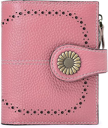 SENDEFN - Billetera pequeña de piel auténtica para mujer, diseño plegable con ventana para tarjeta de identificación