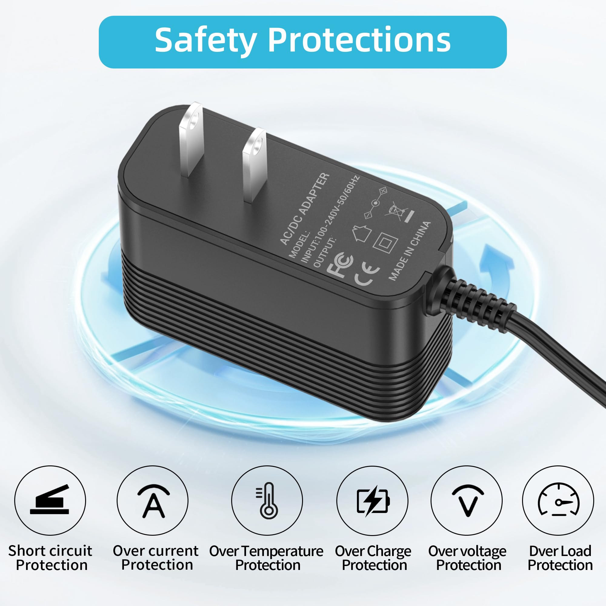 Caricatore di alimentazione per ventilatore da esterno Shark FlexBreeze, adattatore di ricambio compatibile con FA222 Cordless Portable Fan AC Charger Adapter (12V)