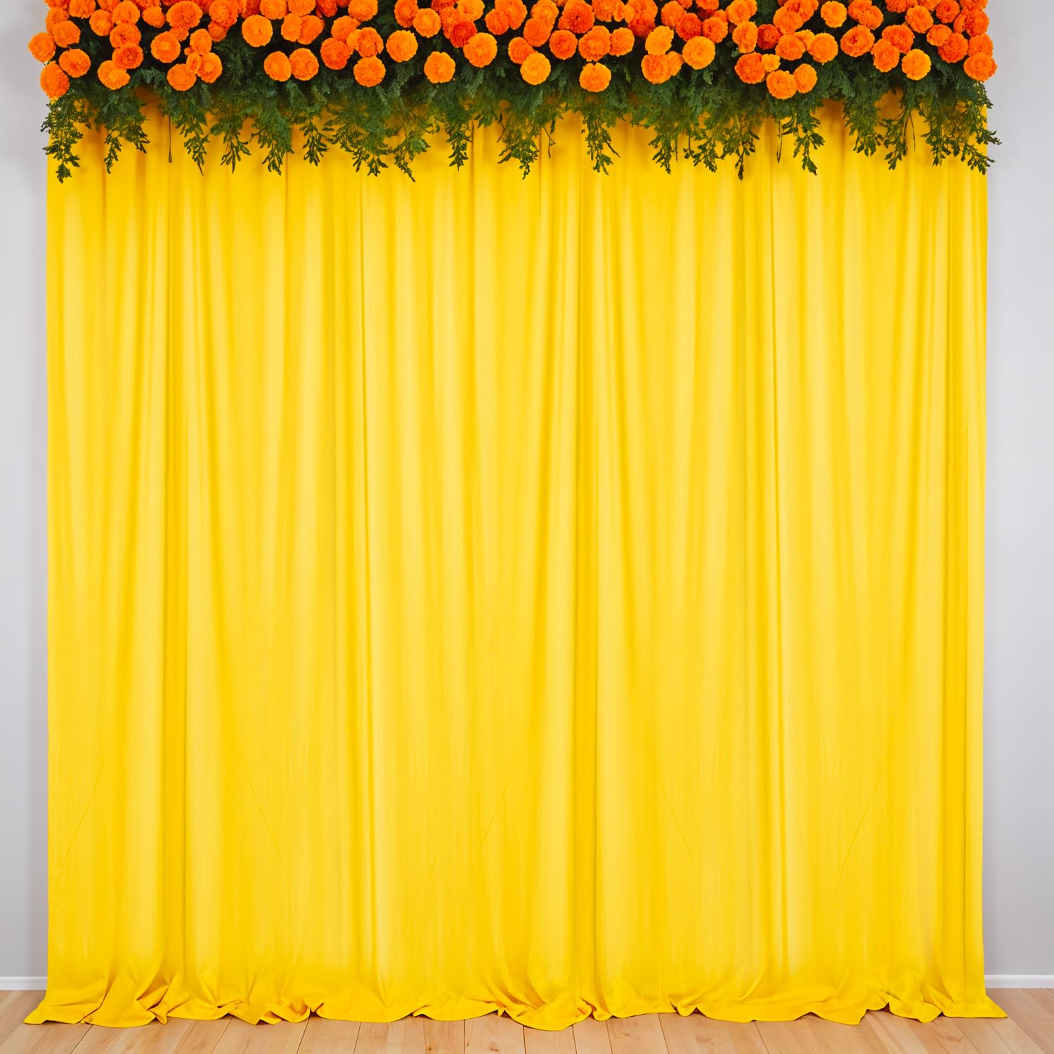 Party Propz Yellow Backdrop Decoration - 2Pcs Backdrop Cloth for Decorations Pooja, Diwali Decoration for Home Decor, Navratri Decorations Items, Background Decor Cloth (Net)