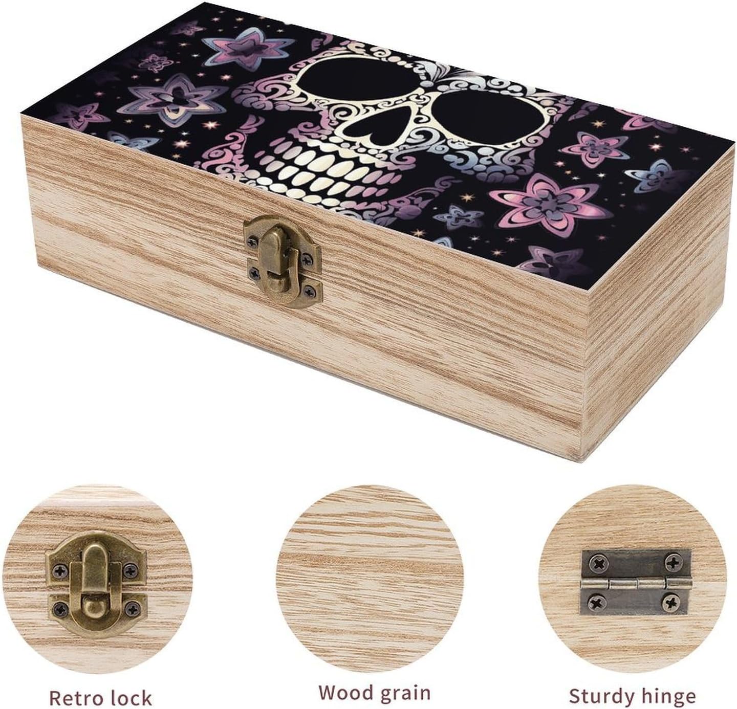 Wooden Storage Box Cool Skull Wood Gift Box with Hinged Lid Jewelry Memory Case image 3