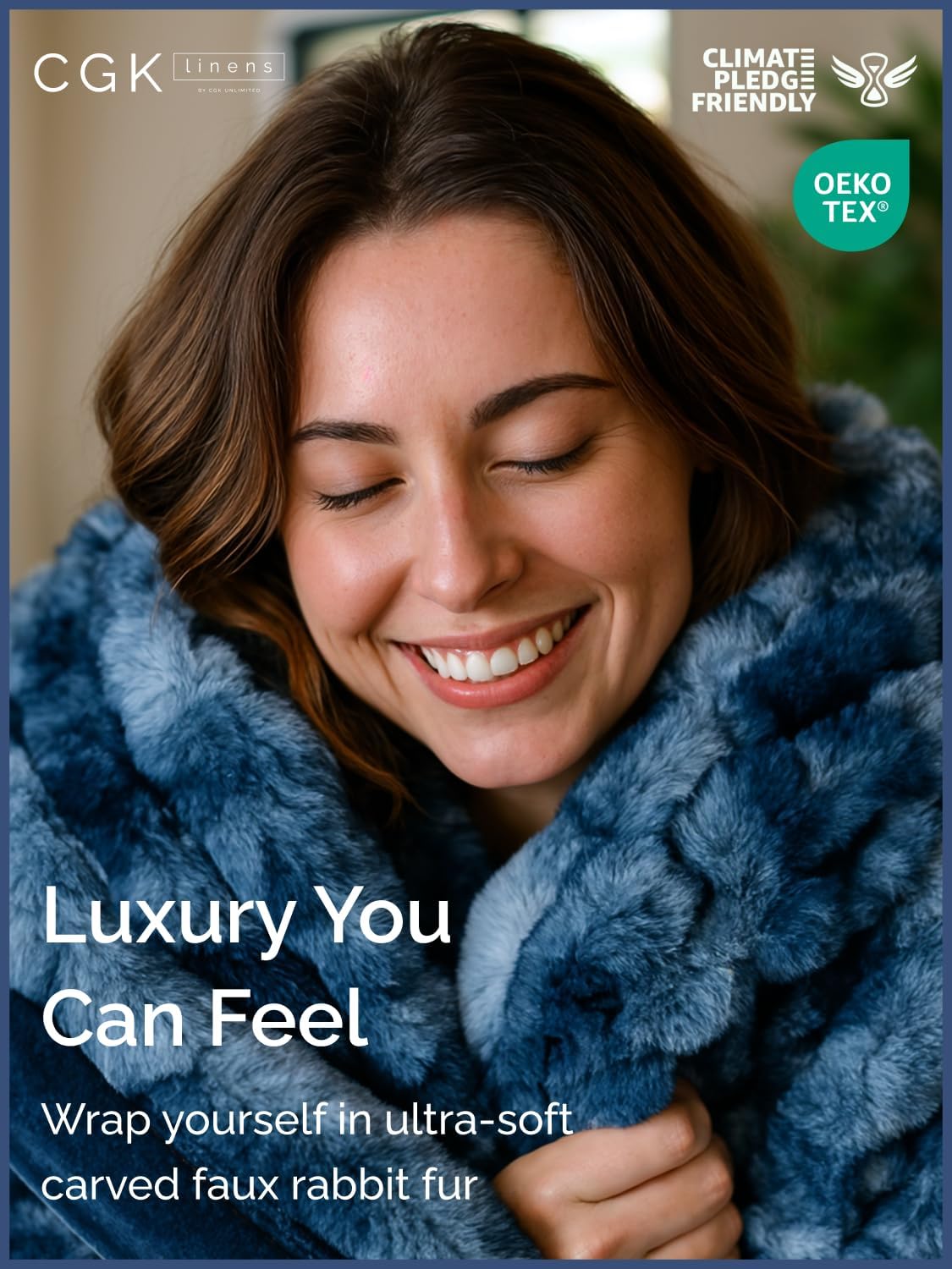 Fluffy Throw Bubble Blanket Queen Size - Faux Fur Throw for Couch or Bed - Plush Soft Extra Thick Faux Fur Rabbit Blanket - Warm & Breathable - Luxury Minky Tie Dye Bedding - 90" x 90", Marble Blue