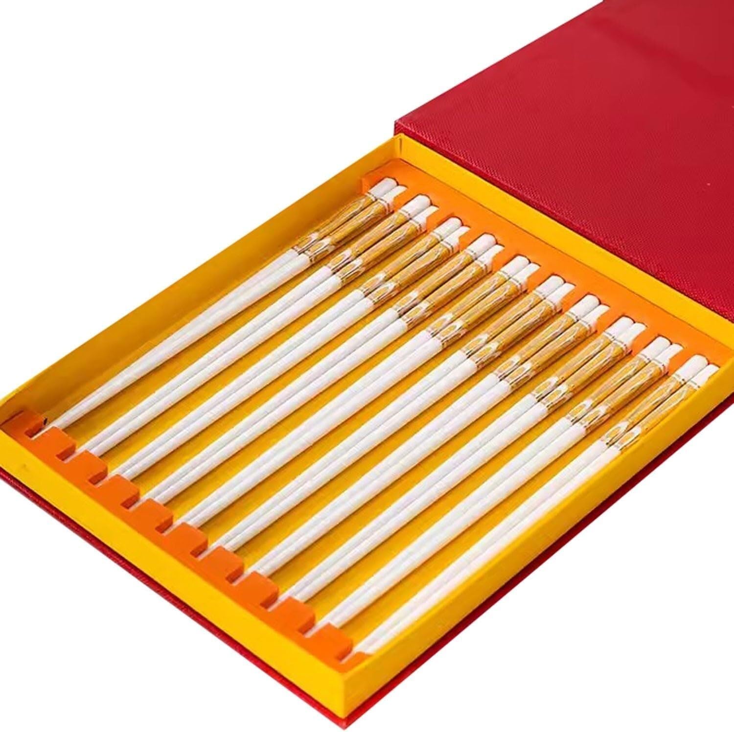 Baguettes réutilisables, Baguettes réutilisables, Coffret Cadeau de Baguettes enles, Coffret Cadeau de Baguettes en céramique, 10 Paires de Baguettes antidérapantes en Porcelaine Tendre (E)