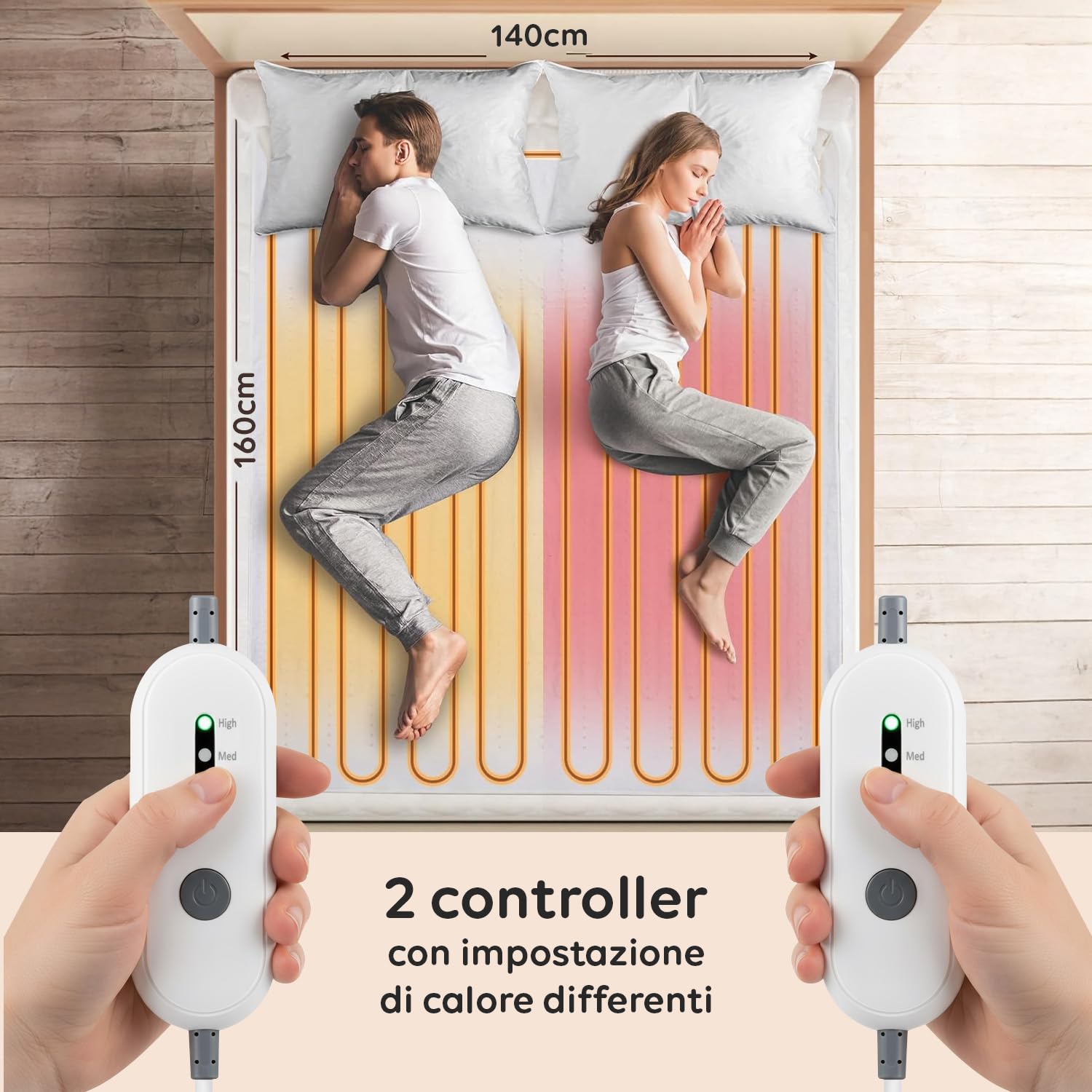 Wintem Comfy+ Coprimaterasso termico Scaldaletto coperta termica elettrica con 4 livelli di temperatura e Timer 8h, Matrimoniale 160x140cm