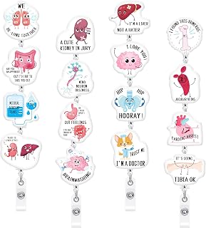 16 Pcs Funny Nurse Badge Reel Retractable Cute Badge Holder Clip Medical Themed Badge Reels Healthcare Worker Gifts for Doctor Teacher Student Employee Office Medical Work Supplies