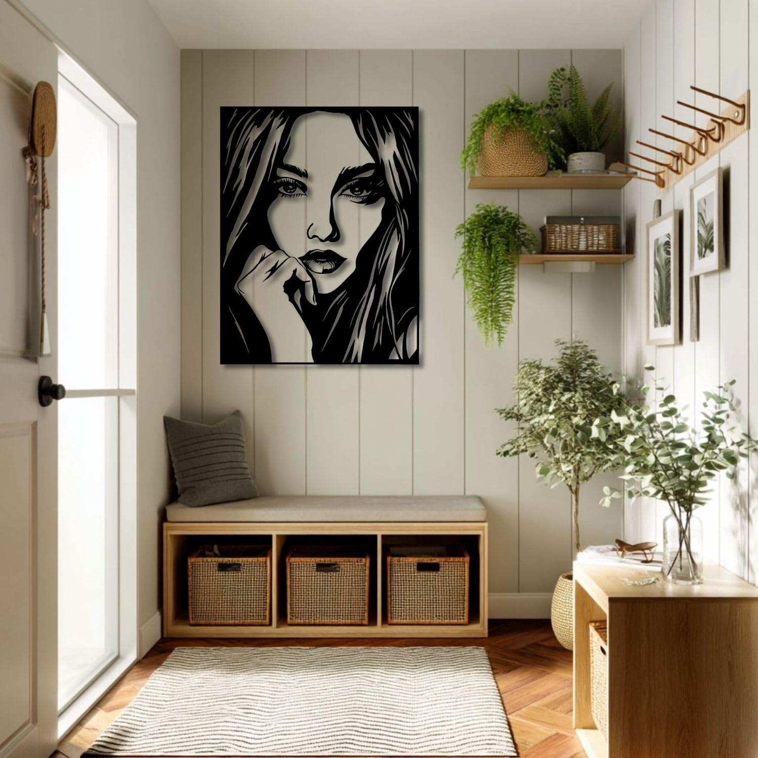 Art mural métal minimaliste moderne au fini noir mat d'exception