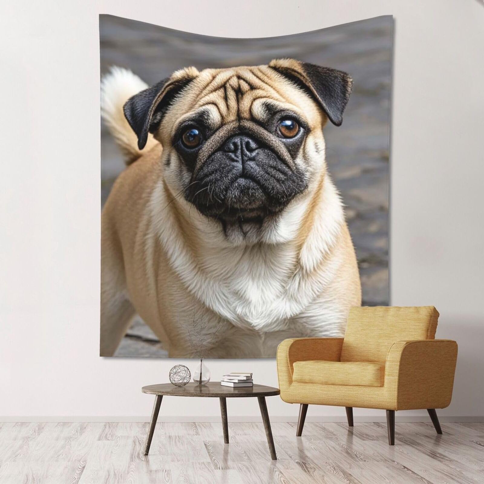 XOPEKVLAWM Tapestry Wall Hanging for Bedroom Aesthetic Wall Mural Tapestries 152x130 cm Art Backdrop Animal Pug Dog Tapestries Landscape Poster Tapestry for Living Room Dorm Office Home Decor