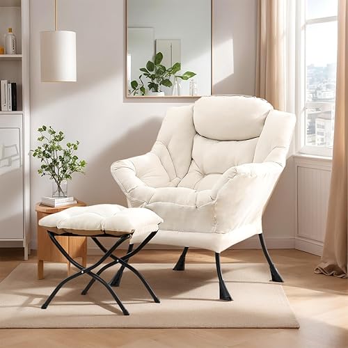 Miniatura 4 de Silla Lazy con otomana, silla decorativa grande y moderna con reposabrazos y reposapiés, sillón de lectura con otomana, sofá de ocio para sala de