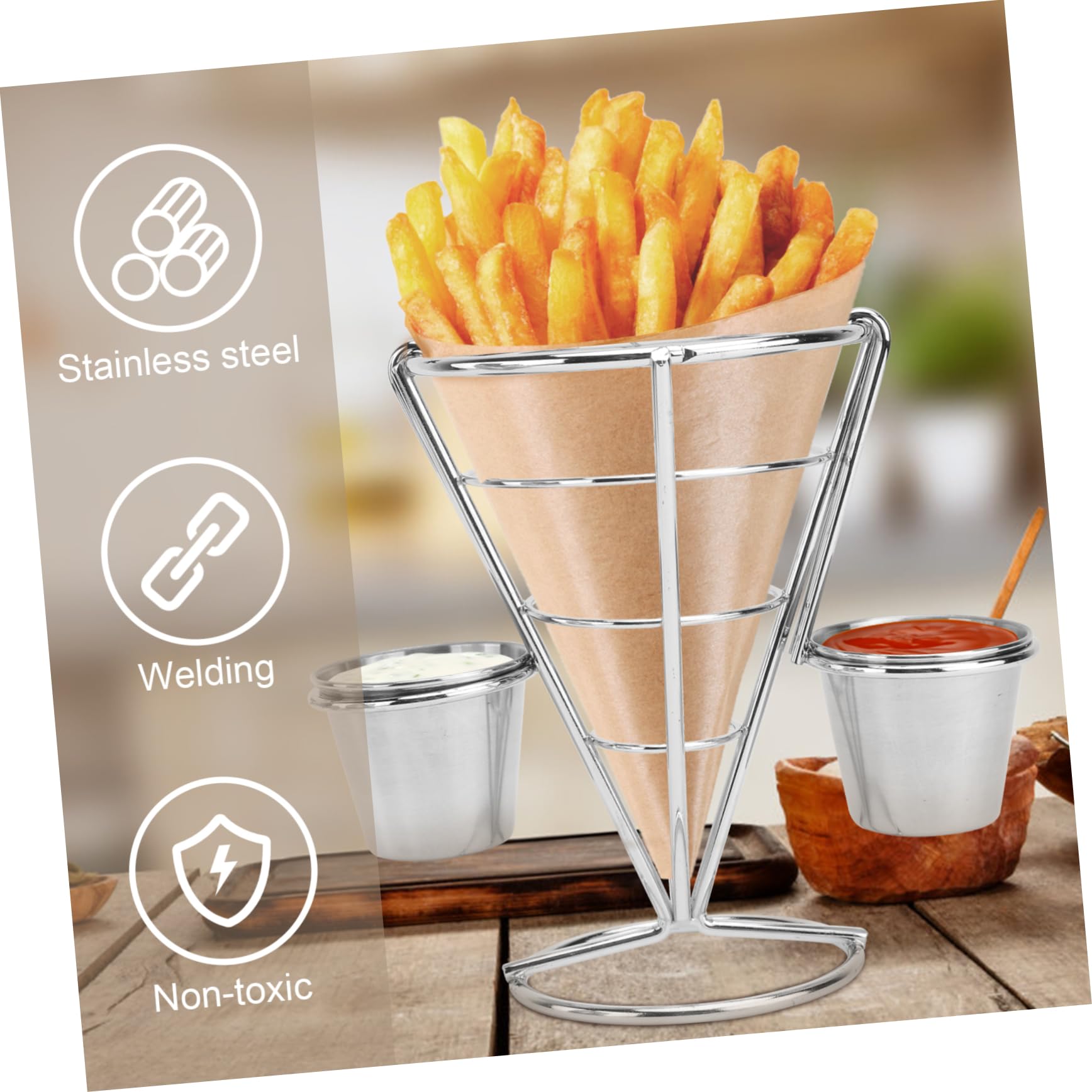 HOLIDYOYO Snack Basket French Fries Basket French Fry Chips Cone Fries Holder Spiral Cone French Fry Holder Snacks Chips French Fries Cone Holder Kitchen Utensils Holder Food Tray Silver