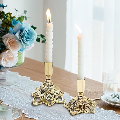 Miniatura 5 de Portavelas cónico para candelabros chapados en oro, portavelas de metal para chimenea, fiesta, comedor, decoración de boda, se adapta a velas de 34