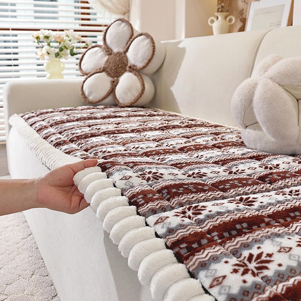 Thick Plush Sofa Cover, Non-Slip Pet Couch Cover for 3 Cushion Sofa, Christmas Couch Covers Protector for Dogs & Cats, Machine Washable