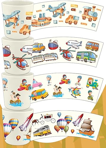 Miniatura 2 de Juego de 4 vasos de bambú para fiestas temáticas de vehículos de transporte para niños, resistentes a los golpes, sin BPA, vasos abiertos, 8 onzas