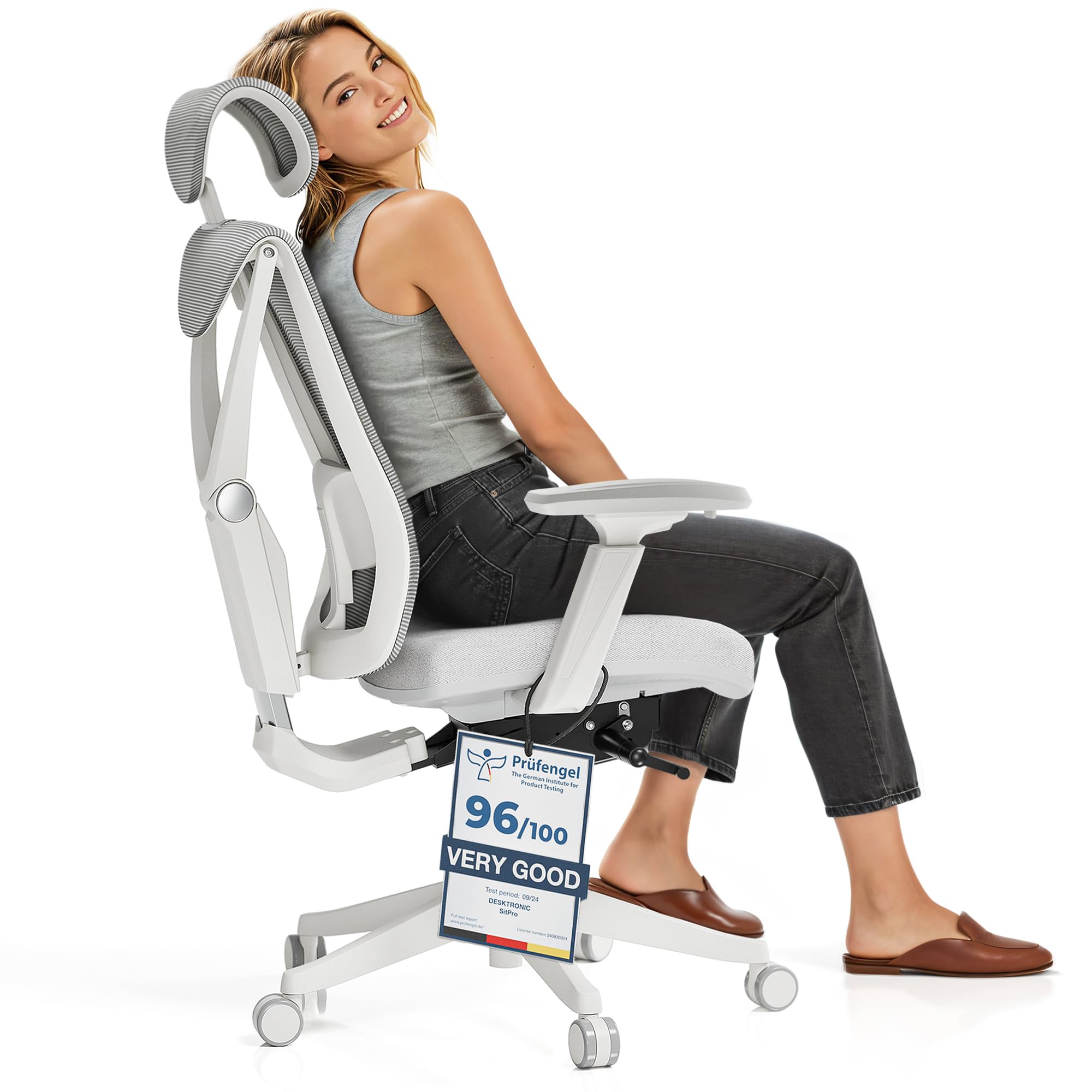 Adjustable Ergonomic Office Desk Chair with lumbar support - Back-friendly/Back Pain-free - Computer Chair Height-Adjustable & Back-Protecting -Wide cushion SitPro (Gray)