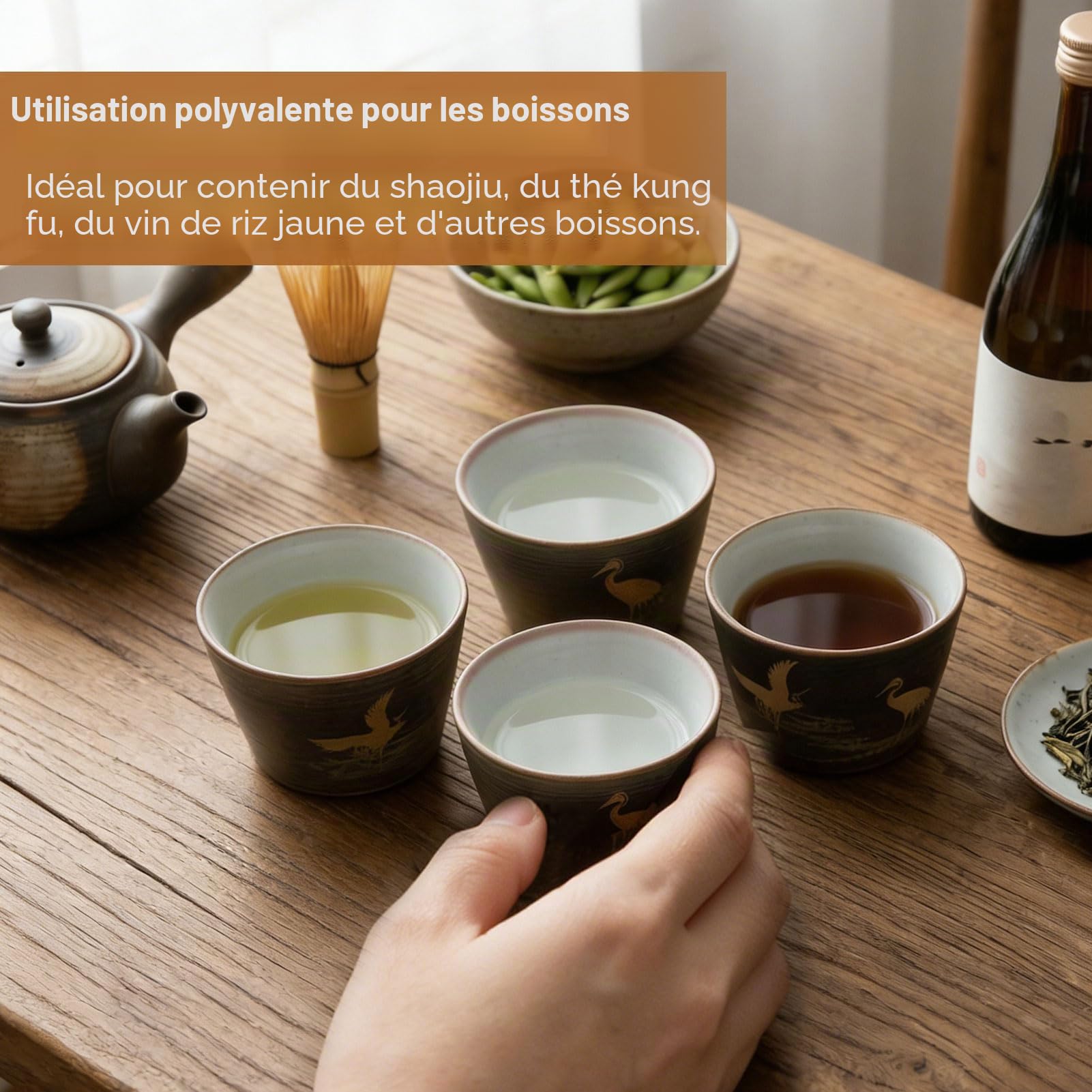 4 pièces tasses en céramique, tasse à thé japonaise rétro tasses à thé en chinois japonais kung fu thé chaleur saké tasses ensemble de tasses à thé avec boîte pour boire(02)