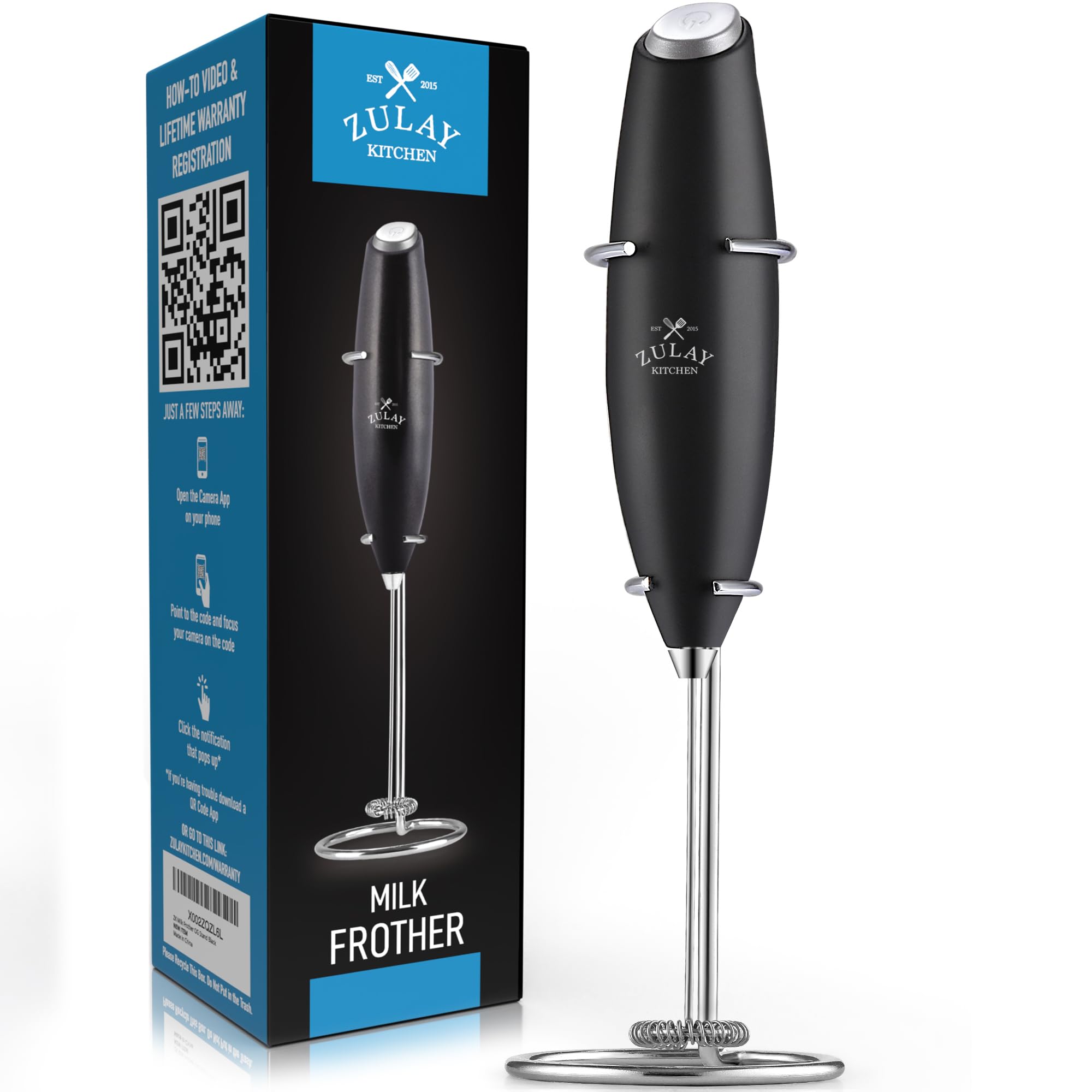 Zulay KitchenExecutive Series Milk Frother Wand - Upgraded & Improved Stand - Ideal Coffee Gift - Coffee Frother Handheld Foam Maker for Lattes - Electric Milk Frother Handheld for Cappuccino
