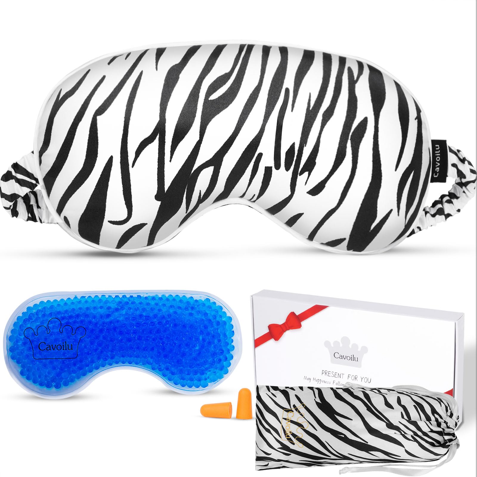 Cavoilu Sleep mask w/Cooling Gel Eye Mask, Heated Eye Mask for Sleeping, Reusable Ice Silk Stain Eye Cover Sleeping Mask for Travel, Home, Office,