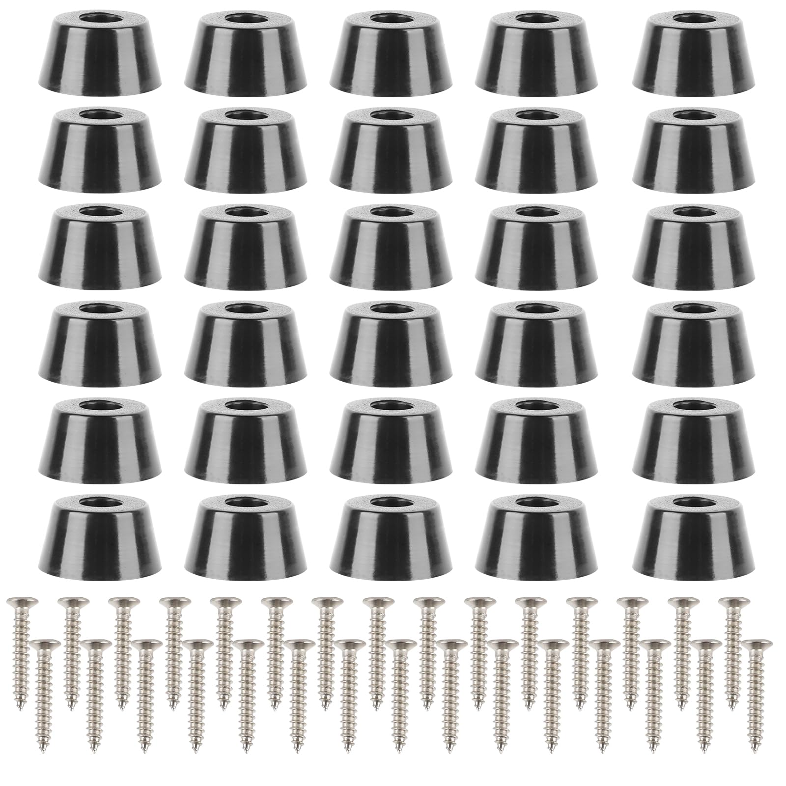 ZDNT 30Pcs Round Black Rubber Feet with Stainless Steel Screws,Rubber Cutting Board Feet,Non Slip Furniture Feet Pads for Furniture Tables Chairs Chopping Boards (30 * 22 * 15mm)