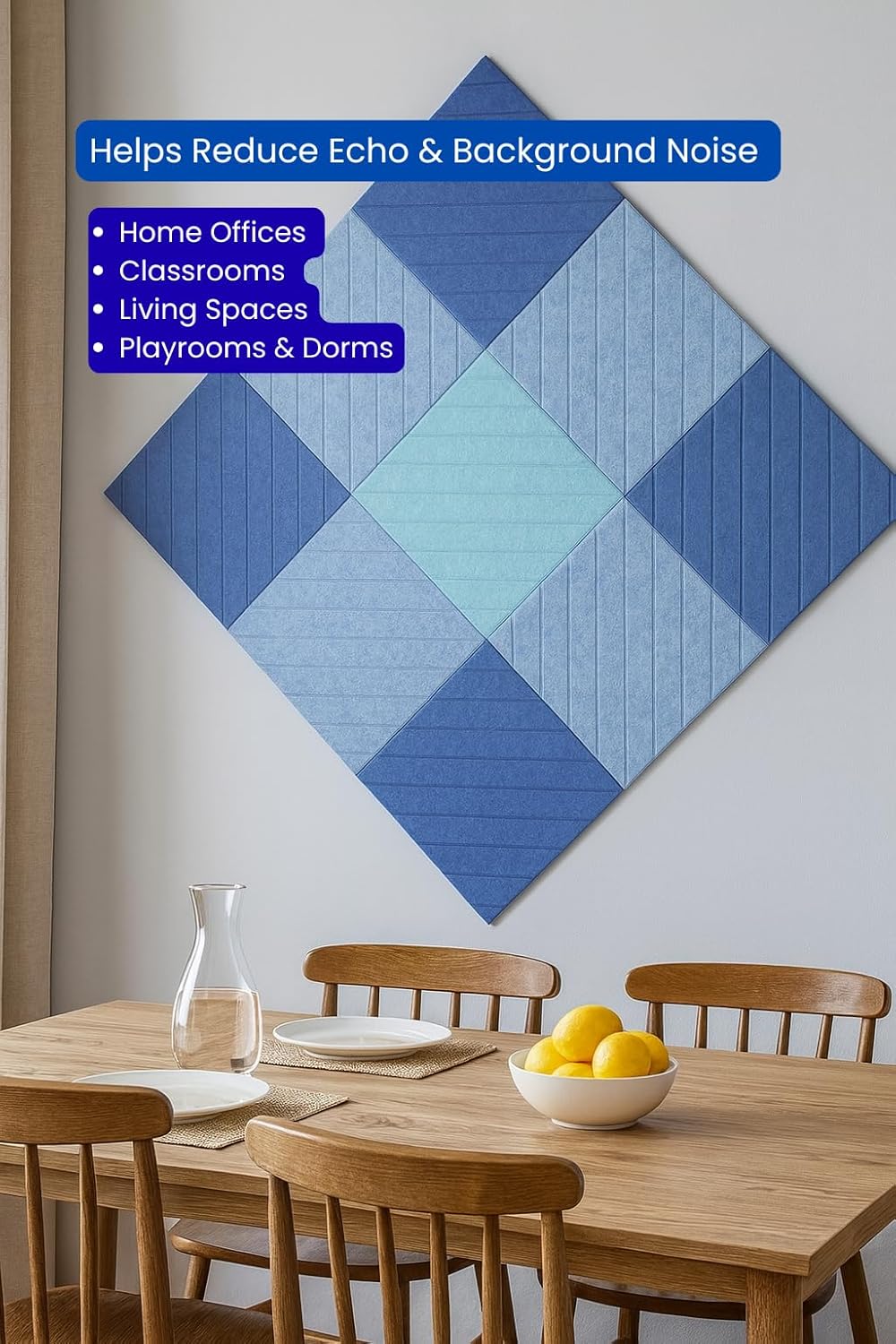 Decorative Felt Wall Tiles Bulletin Board - Large 47" x 35" Modern Pin Board Wall System for Home, Nursery, Dorm & Classroom - 12 Pack Cork Board Alternative with Push Pins & Adhesive Tabs (Sky)