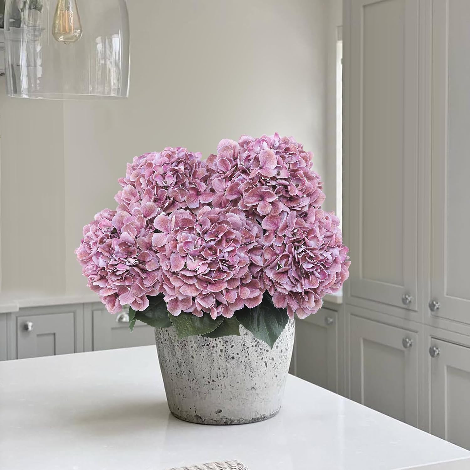 3Pcs Large Hydrangea Artificial Flowers 24.8" Real Touch Faux Hydrangea Latex Fake Flowers with Bendable Stems for Wedding Bouquet Centerpieces Home Party Decor(Dark Pink) - Image 4