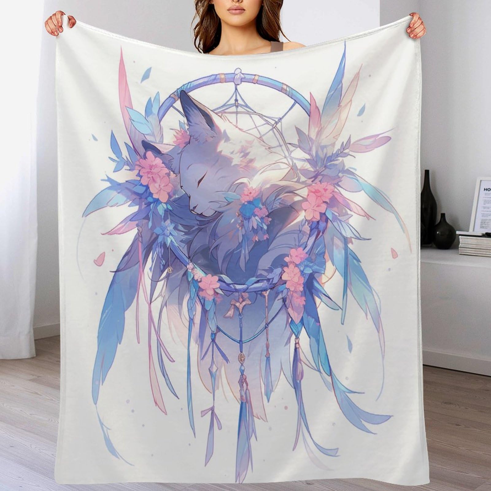 Plaid dreamcatcher couverture polaire flannel douce et moelleuse pour grand canapé-lit