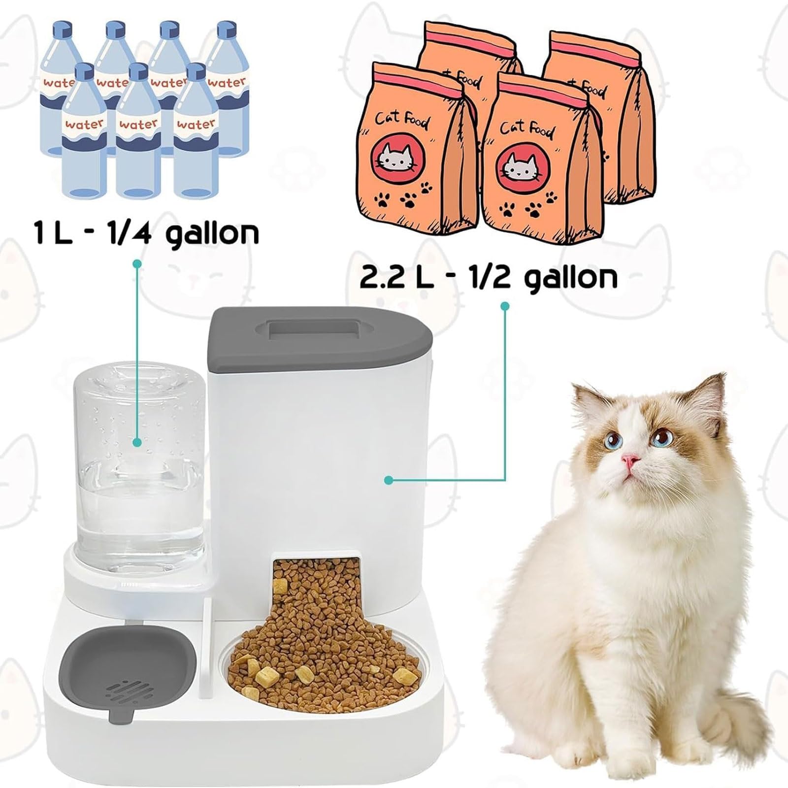 Mangiatoie Alimentatore automatico 2-in-1 domestici e stoccaggio di cibo per animali domestici più acqua rimovibile facile da pulire per cani gatti Articoli per animali